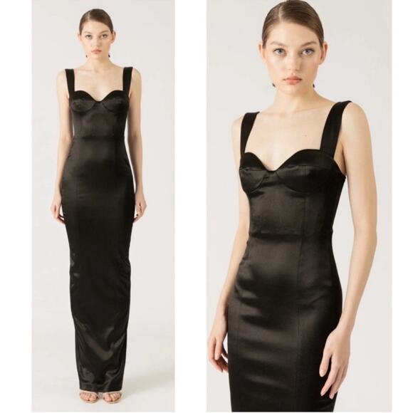 SAU LEE Palmela Sweetheart Neckline Bodycon Black Maxi Dress Size 2 - Picture 1 of 8